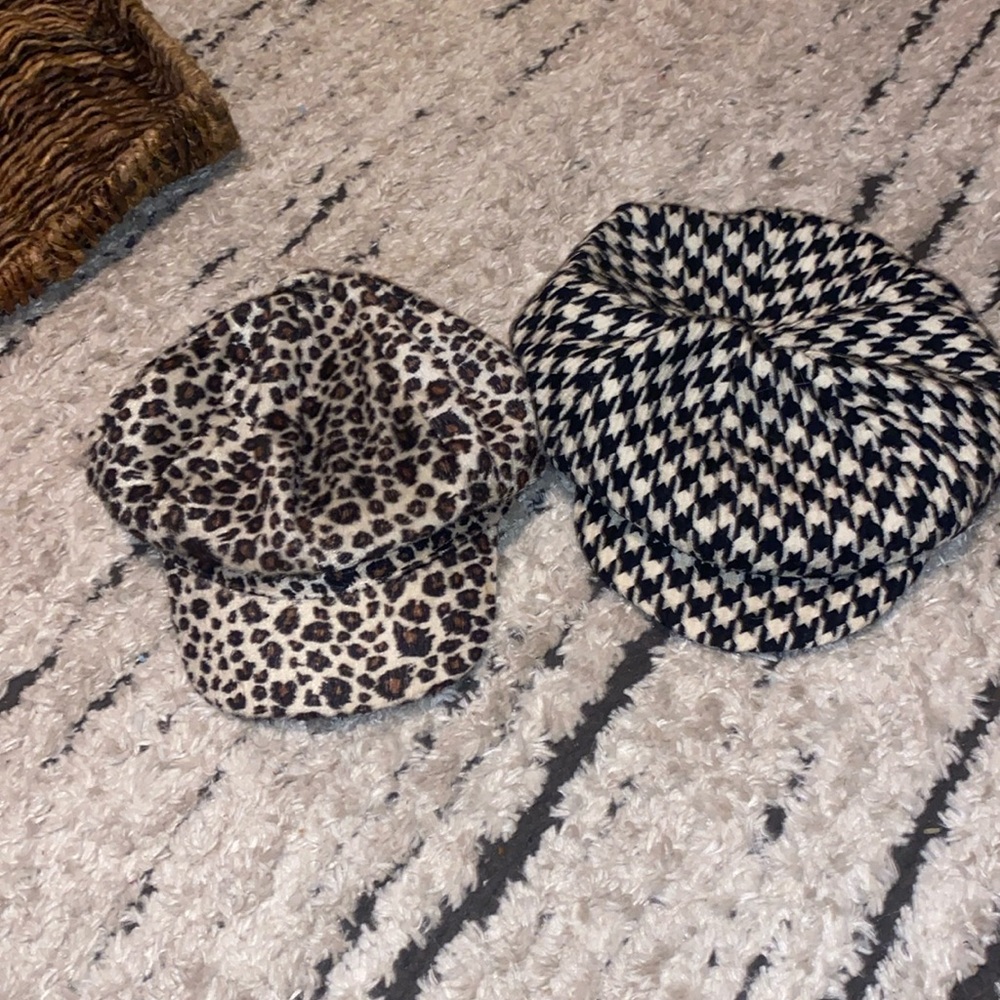 Vintage made in Italy leopard and checkered hats by Helen welsh made out of wool
